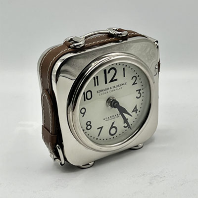 Cornici in argento: Orologio quadrato in cuoio marrone 14x14cm Sheffield